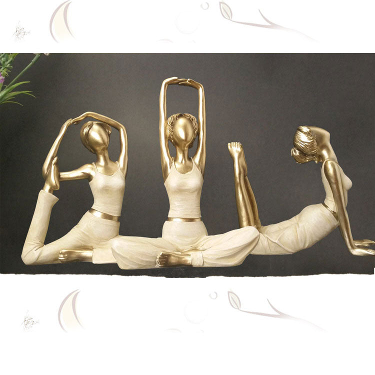 Statuettes de femmes en postures de yoga sur un fond gris foncé Kaosix
