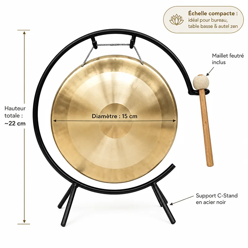 Wind Gong de Sonothérapie en Bronze sur Support C-Stand