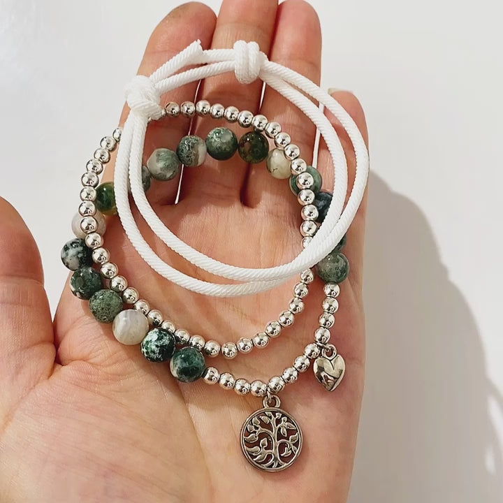 Set de 3 bracelets en pierre - Arbre de vie et cœur kaosix