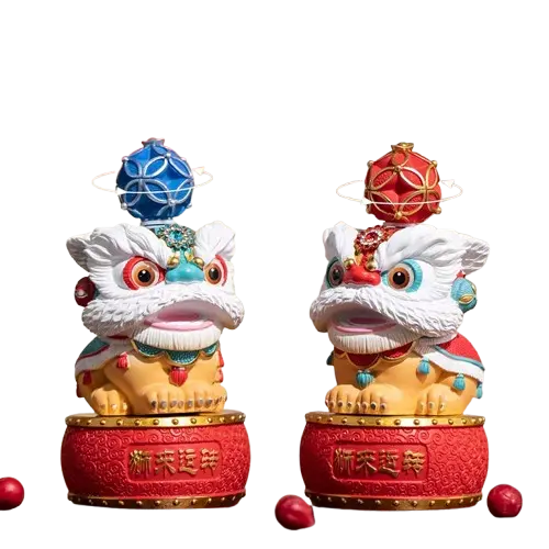 Statuettes Lions Gardiens Feng Shui en Résine & Tambour Kaosix 1