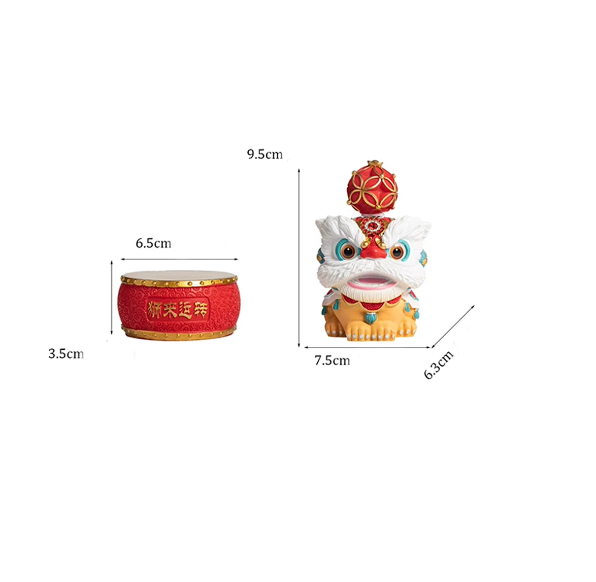 statuette-lion-gardien-feng-shui-resine-tambour kaosix dimensions