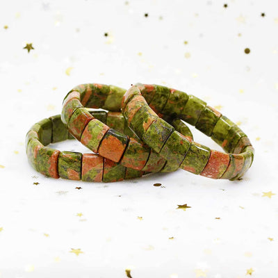 3 Braceletz pierres plates (plaquettes) unakite empilés les uns sur les autres Kaosix