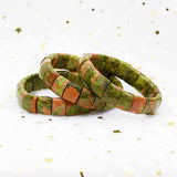 3 Braceletz pierres plates (plaquettes) unakite empilés les uns sur les autres Kaosix