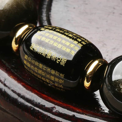 Amulette cylindrique  en Obsidienne Noire et caractères Chinois Bouddhistes du Bracelet Double Pi Xiu (Pi Yao) Obsidienne Dorée Œil de Tigre Kaosix