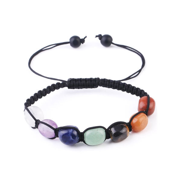 Bracelet 7 chakras harmonie et équilibre sur fond blanc avec cadre orange Kaosix