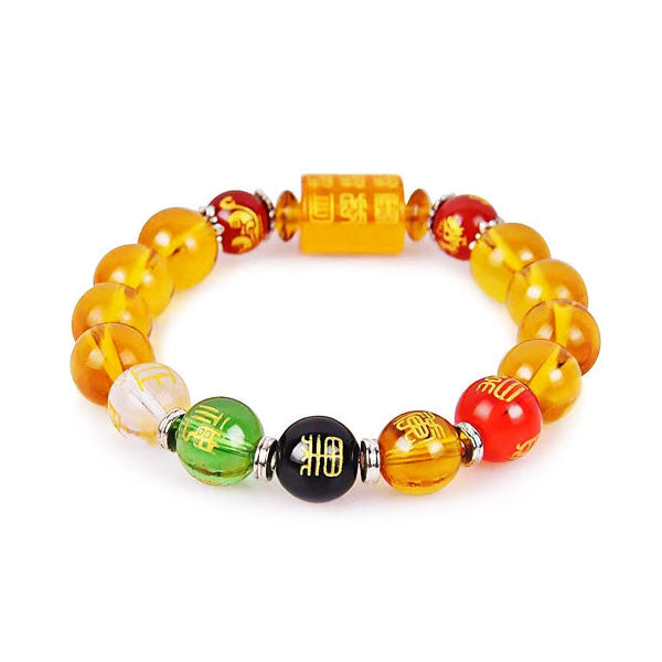 Bracelet Feng Shui Citrine Cinq Dieux et Cinq Éléments sur fond blanc avec cadre orange Kaosix