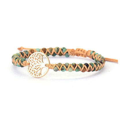 Bracelet Jaspe Africain et Arbre de Vie sur fond blanc avec cadre orange Kaosix