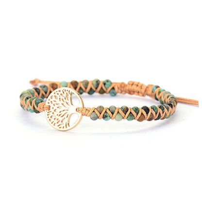 Bracelet Jaspe Africain et Arbre de Vie sur fond blanc avec cadre orange Kaosix