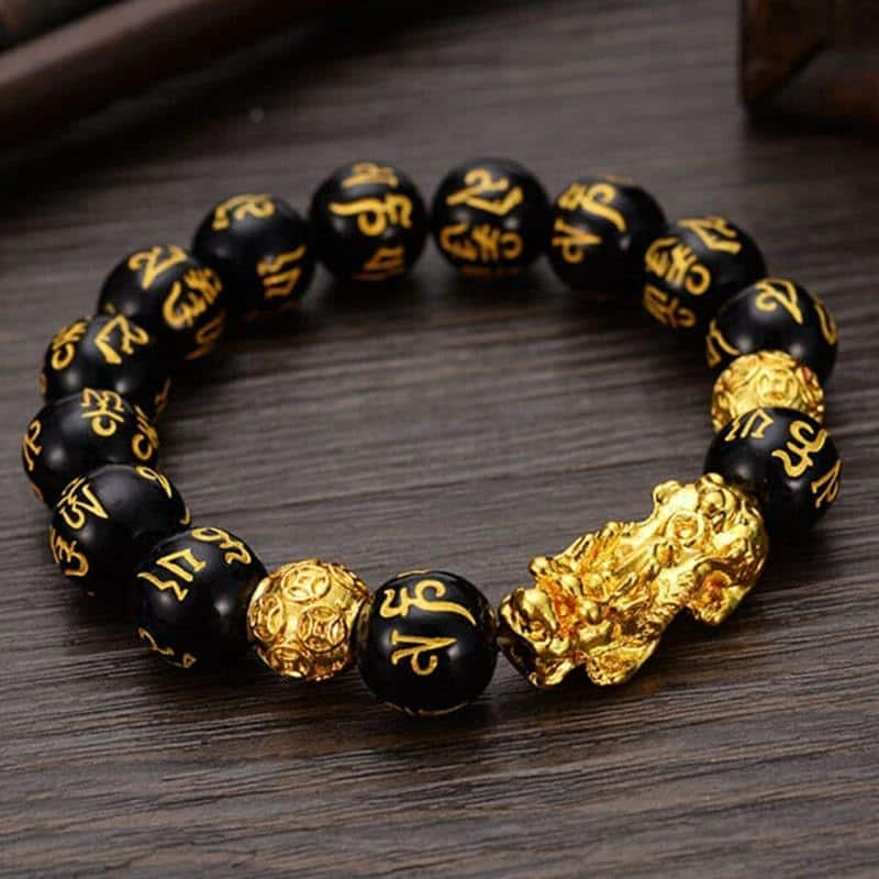 Lot De 2 Bracelets Feng Shui Avec Perles En Obsidienne Double