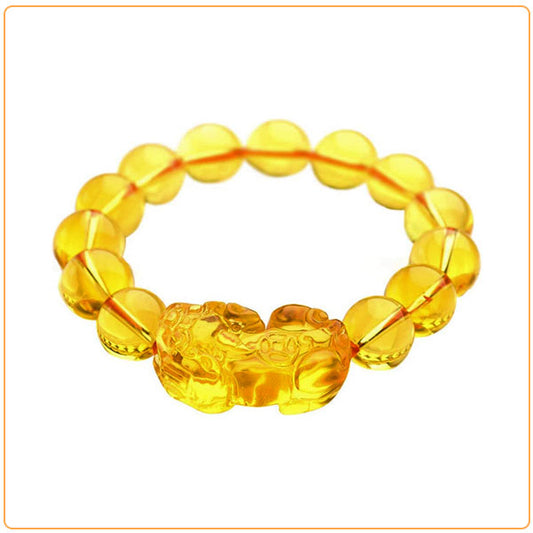 Bracelet Pi Xiu en citrine sur fond blanc avec cadre orange Kaosix