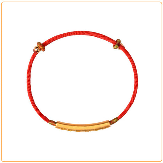 Bracelet Tibétain Rouge Chance et Mani Mantra doré sur fond blanc avec cadre orange Kaosix