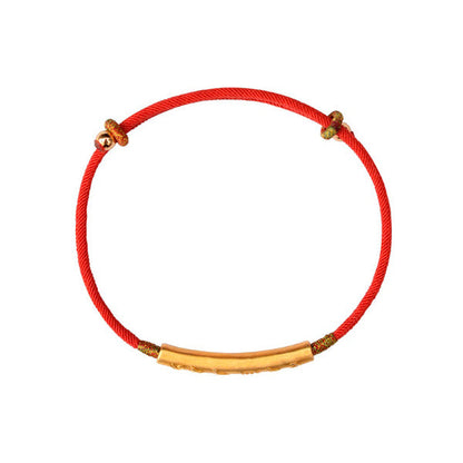 Bracelet Tibétain Rouge Chance et Mani Mantra doré sur fond blanc avec cadre orange Kaosix