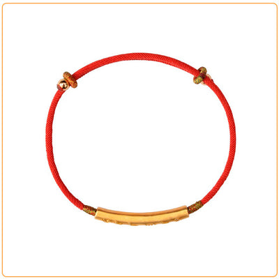 Bracelet Tibétain Rouge Chance et Mani Mantra doré sur fond blanc avec cadre orange Kaosix