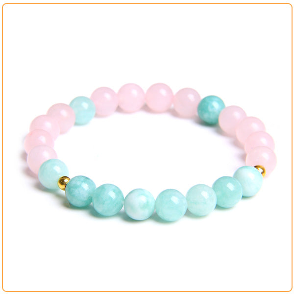 Bracelet “confiance” en quartz rose et amazonite  (boule 8 mm)