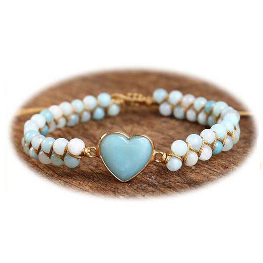 Bracelet amazonite femme cœur sur fond blanc Kaosix