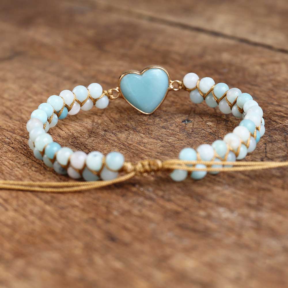 Bracelet amazonite femme cœur vue de derriere Kaosix
