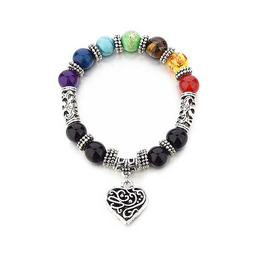 Bracelet d'harmonisation des 7 chakras sur fond blanc avec cadre orange KAOSIX