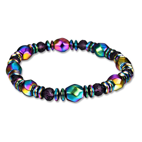 Bracelet en Hématite Arc-en-ciel sur fond blanc avec cadre orange Kaosix