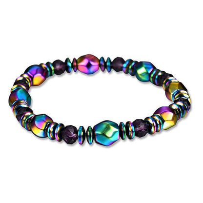 Bracelet en Hématite Arc-en-ciel sur fond blanc avec cadre orange Kaosix