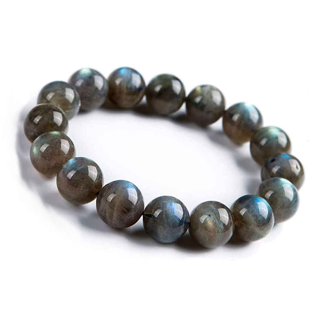 Bracelet en labradorite mystique boule 8 mm sur fond blanc incliné vers la droite Kaosix