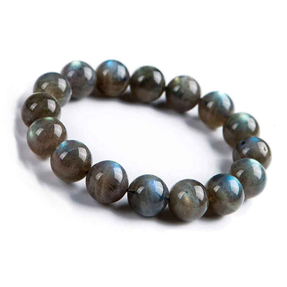 Bracelet en labradorite mystique boule 8 mm sur fond blanc incliné vers la droite Kaosix