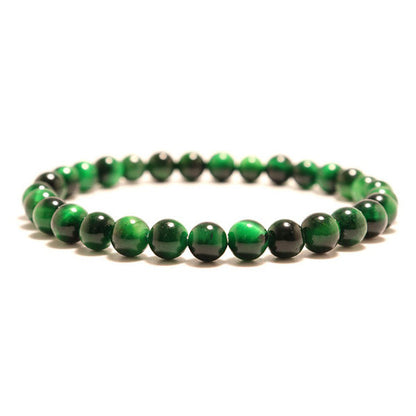 Bracelet en œil de tigre vert énergisant sur fond blanc avec cadre orange Kaosix