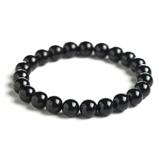 Bracelet en tourmaline noire ancrage boule 8 mm sur fond blanc avec cadre orange Kaosix