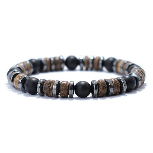 Bracelet homme onyx noir hématite bois de cocotier sur fond blanc Kaosix