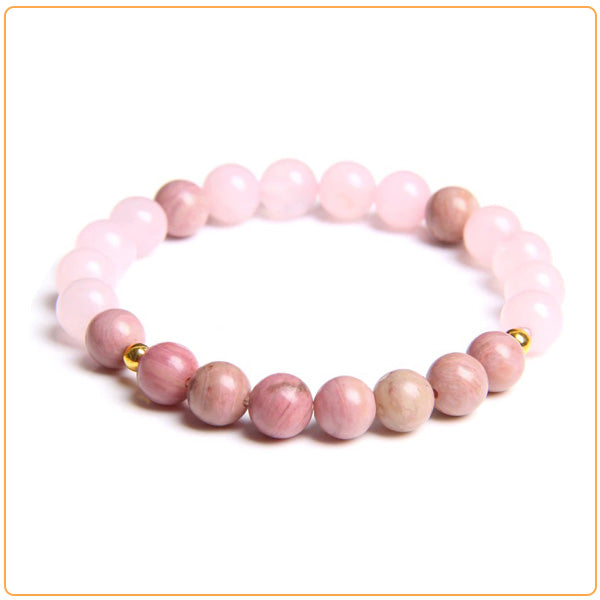 Bracelet “joie et amour” en quartz rose et rhodonite (boule 8 mm)