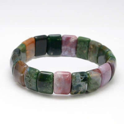 Bracelet pierres plates (plaquettes) agate indienne sur sol blanc Kaosix