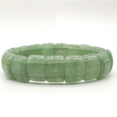 Bracelet pierres plates (plaquettes) aventurine verte sur sol blanc Kaosix