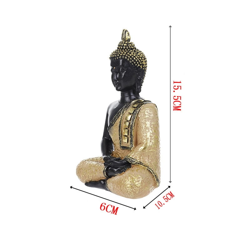 Dimensions de Statue Bouddha assis Dhyana mudra couleur dorée sur un fond blanc kaosix