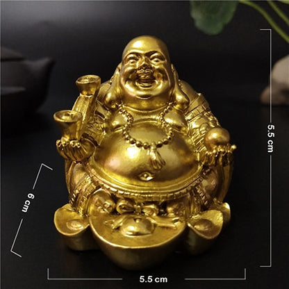 Gros bouddha rieur fortune sur fond noir vue de face avec dimensions en centimètres Kaosix