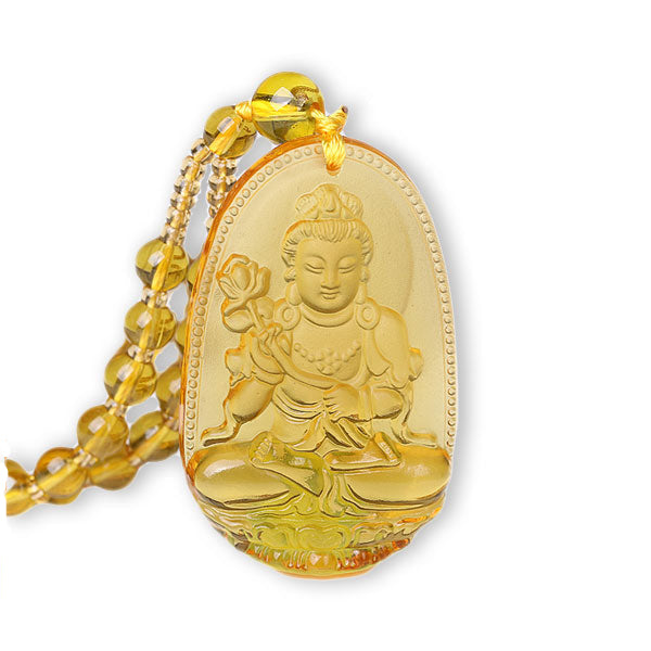 Pendentif Bouddha Bodhisattva en Citrine sur fond blanc avec cadre orange Kaosix