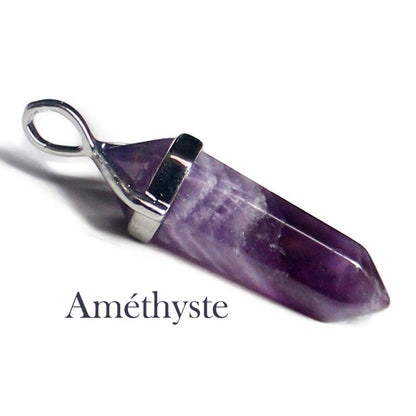 Pendentif Pierre Pointe Améthyste sur fond blanc Kaosix