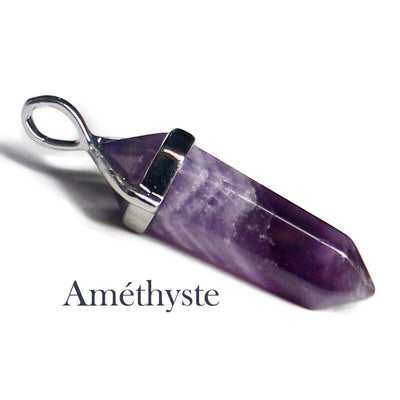 Pendentif Pierre Pointe Améthyste sur fond blanc Kaosix