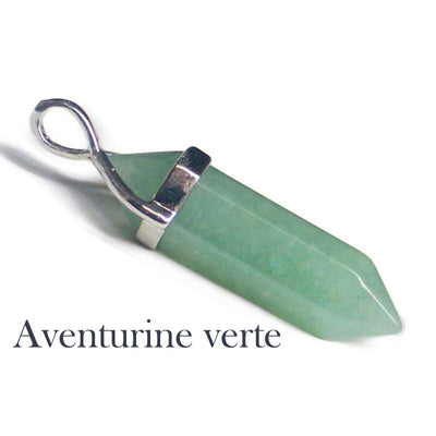 Pendentif Pierre Pointe Aventurine Verte sur fond blanc Kaosix