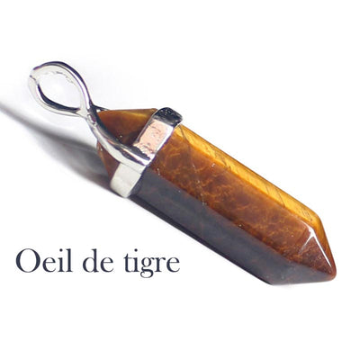 Pendentif Pierre Pointe Œil de Tigre sur fond blanc Kaosix