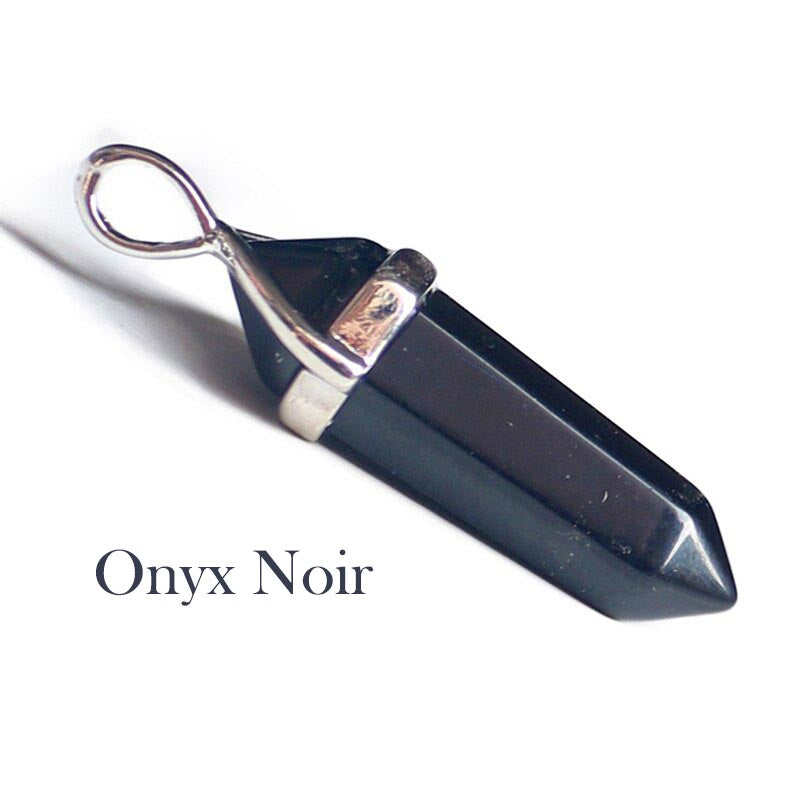 Pendentif Pierre Pointe Onyx Noir sur fond blanc Kaosix