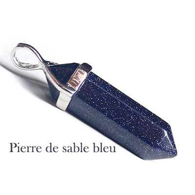 Pendentif Pierre Pointe Pierre de Sable Bleu sur fond blanc Kaosix