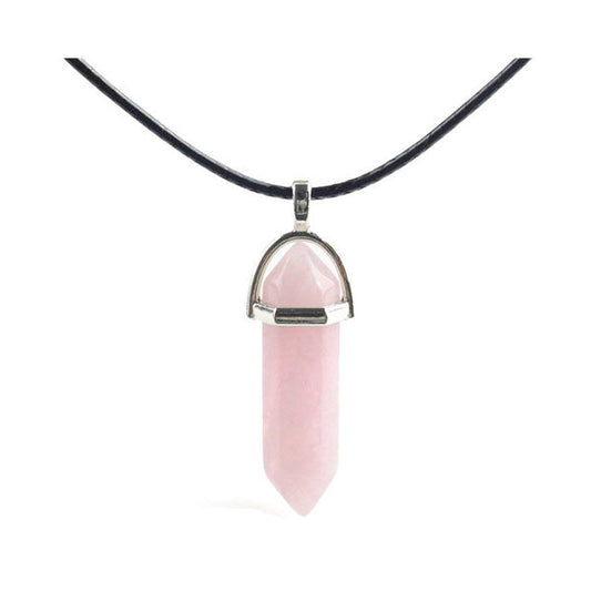 Pendentif Pierre Pointe quartz rose sur fond blanc avec cadre orange Kaosix