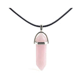 Pendentif Pierre Pointe quartz rose sur fond blanc avec cadre orange Kaosix