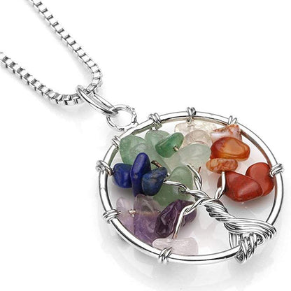 Pendentif arbre de vie 7 chakras a plat sur fond blanc Kaosix