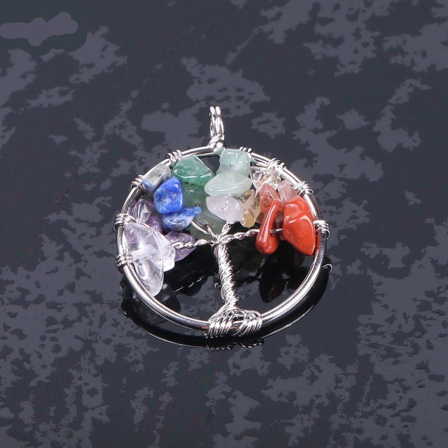 Pendentif arbre de vie 7 chakras sur marbre gris Kaosix