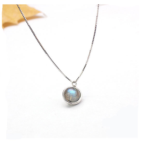 Collier Labradorite Argent 925 - Pendentif Créateur Sur Cordon Soie Et Argent - Occasion