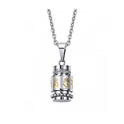 Pendentif moulin à prières tibétain Om Mani Padme Hum sur fond blanc kaosix