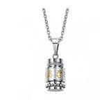 Pendentif moulin à prières tibétain Om Mani Padme Hum sur fond blanc kaosix