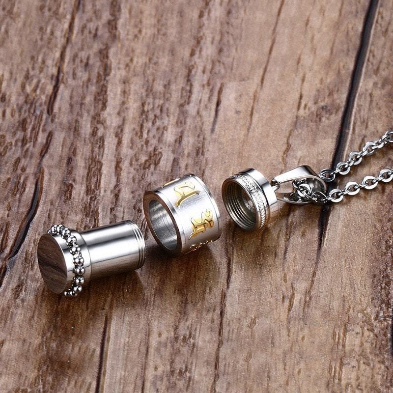 Pendentif tibétain moulin à prières Om Mani Padme Hum sur planche en bois kaosix