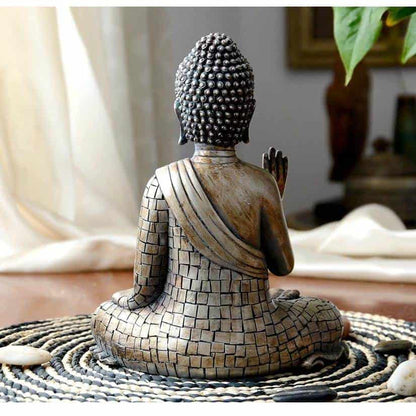Petite statuette bouddha assis Thaïlande posture Abhaya mudra vue de dos kaosix