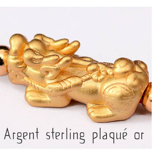 Pixiu argent sterling plaqué or en gros plan Kaosix